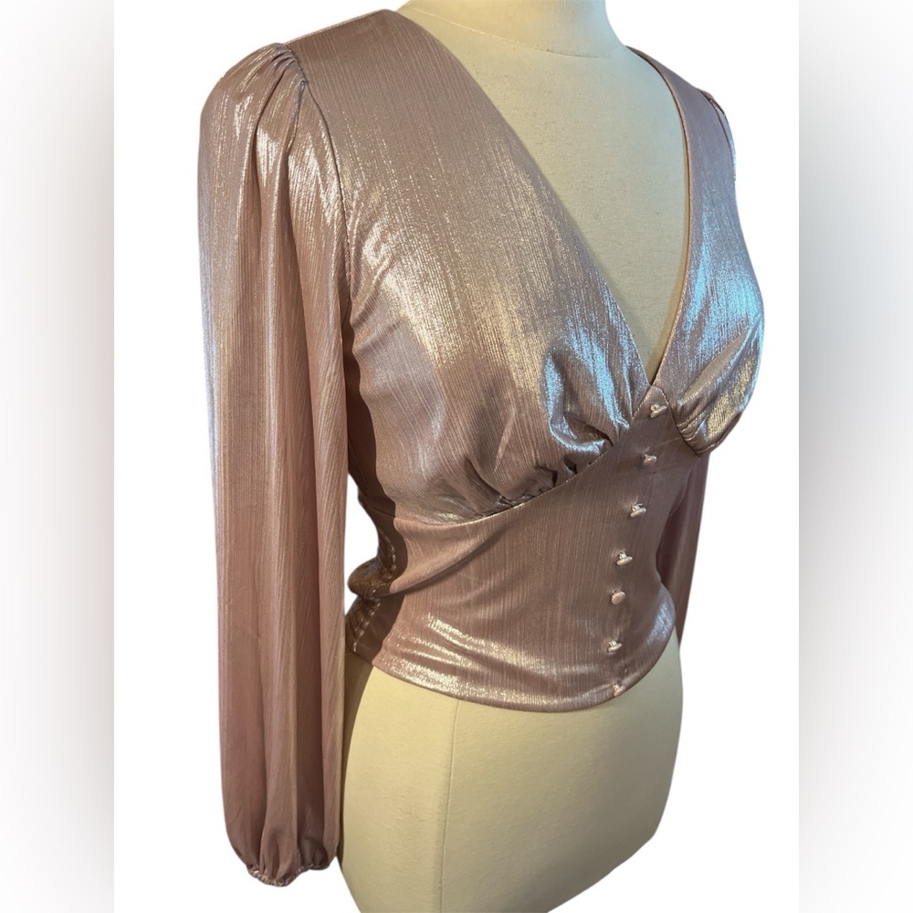 Anthropologie Flat White Pink Shine Blouse long Sleeves & front buttons Size S - Picture 4 of 8